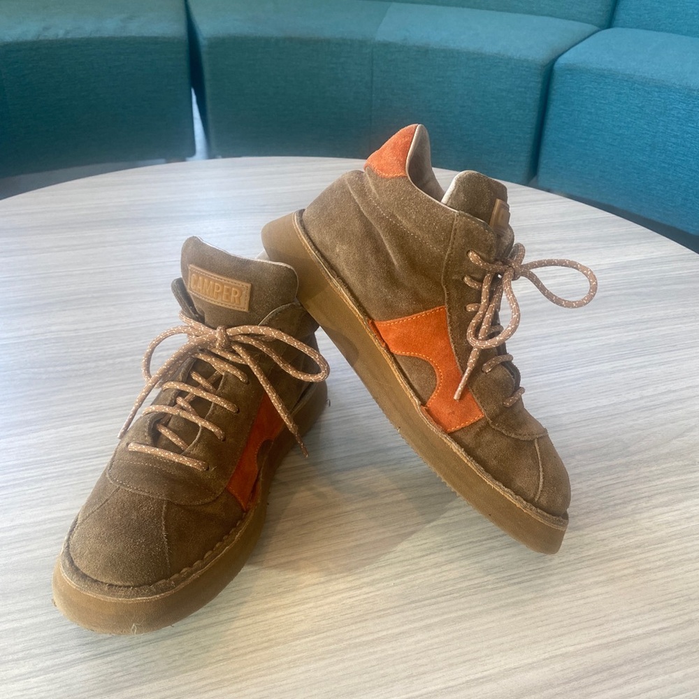 Camper Suede Sneakers in Brown and Orange